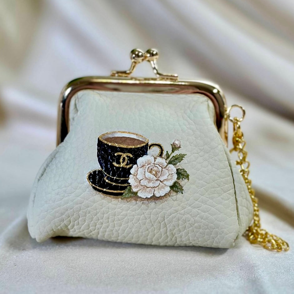 My Cup of Tea- Hand-Painted Leather Pouch - Change Purse