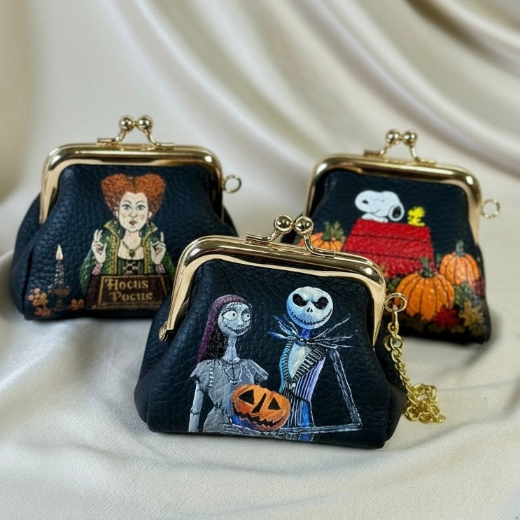 Halloween BUNDLE- Hand-Painted Leather Pouch - Change Purse