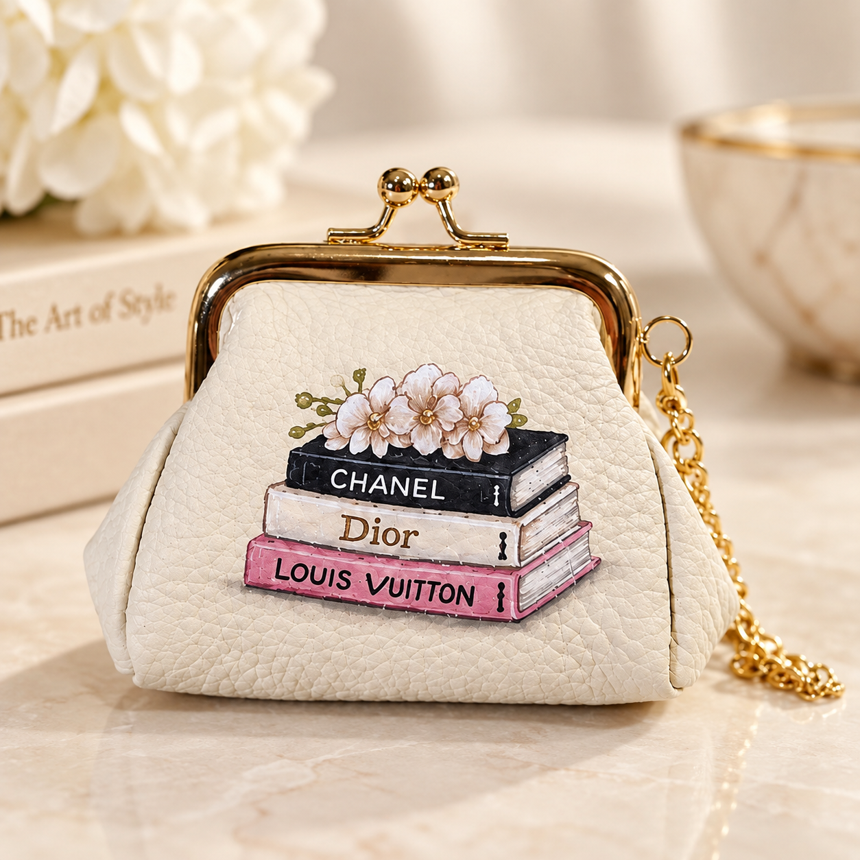 Books Stack- Hand-Painted Leather Pouch - Change Purse – New