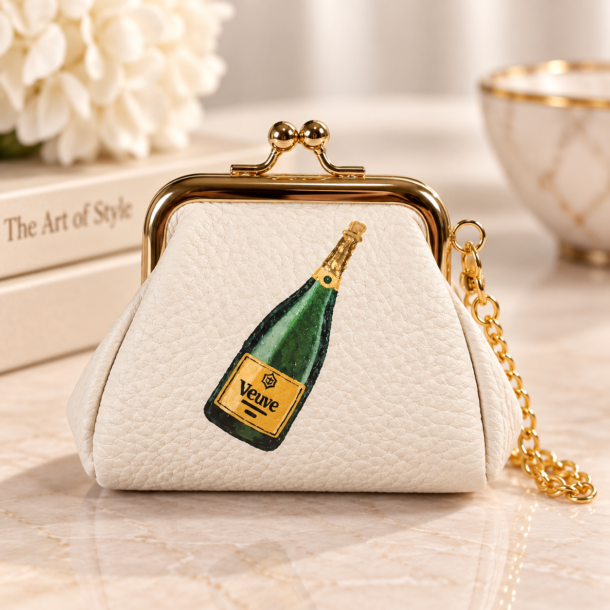 Veuve Clicquot- Hand-Painted Leather Pouch - Change Purse – New