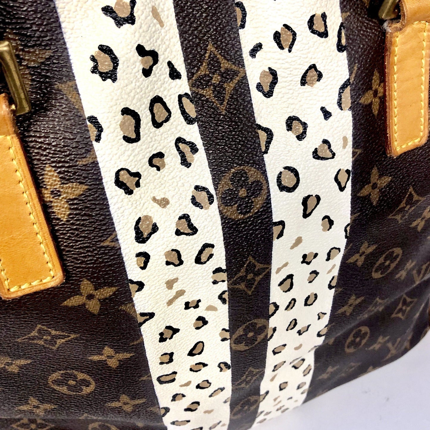Animal Between Lines Artwork, Painted on a Louis Vuitton Cabas Mezzo Bag by New Vintage