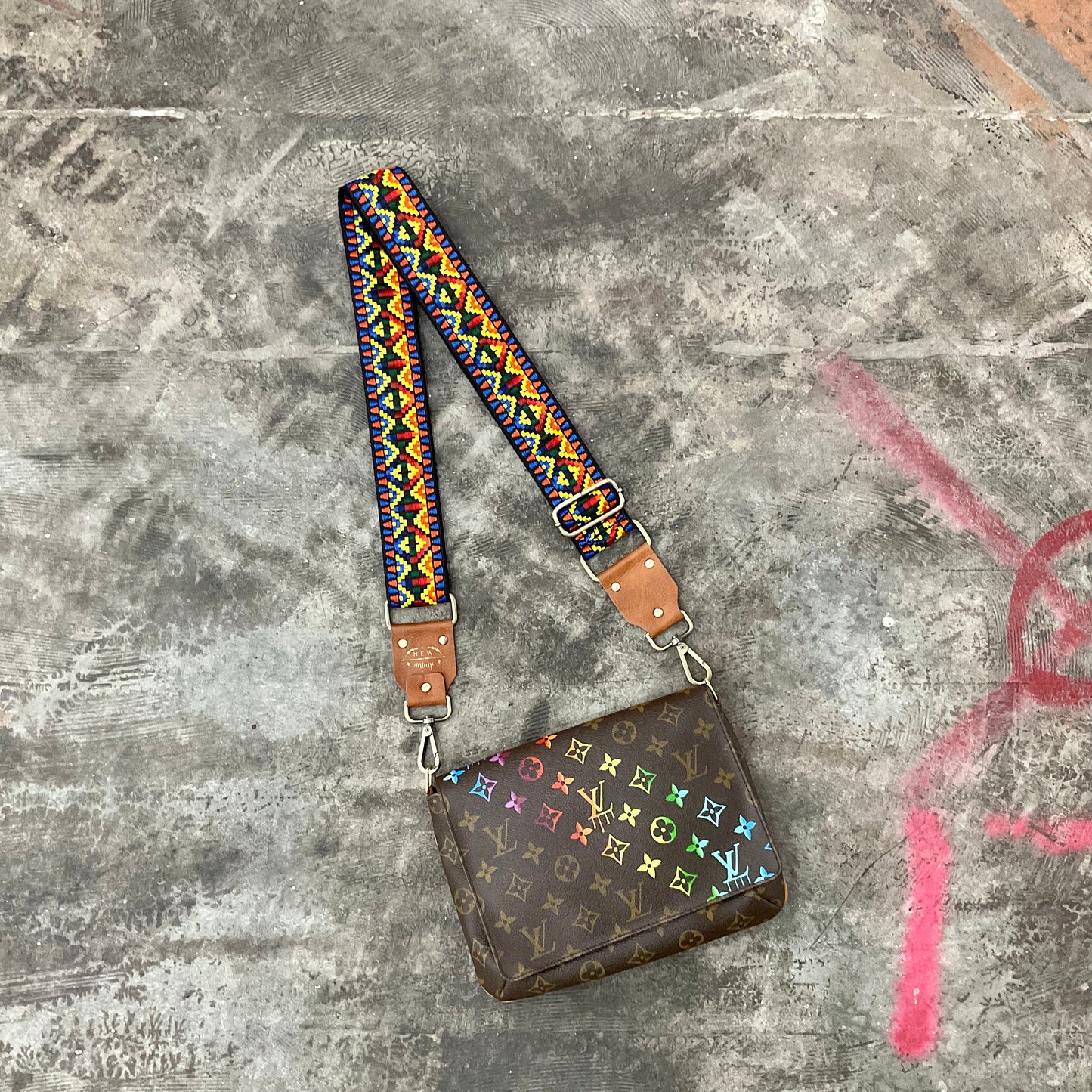 Customized Louis Vuitton Musette Tango - "Rainbow Diagonal Monogram" Artwork Handbags by New Vintage