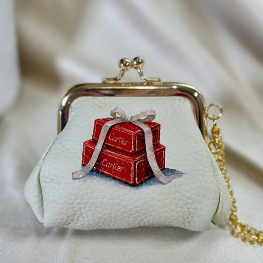 Little Red Boxes- Hand-Painted Leather Pouch - Change Purse