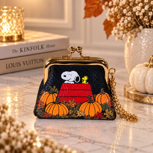 Snoopy- Hand-Painted Leather Pouch - Change Purse