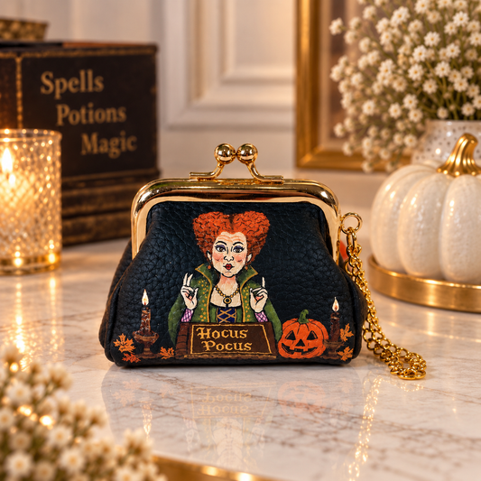 Hocus Pocus- Hand-Painted Leather Pouch - Change Purse