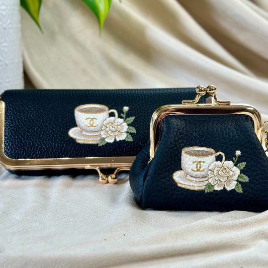 BUNDLE- My Cup of Tea - Hand Painted Leather - Jewelry Case & Pouch