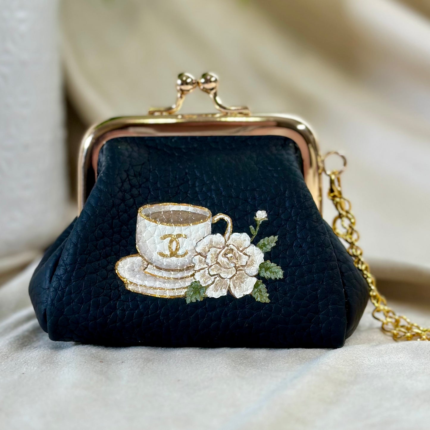 BUNDLE- My Cup of Tea - Hand Painted Leather - Jewelry Case & Pouch