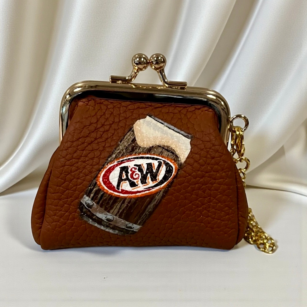 Root Beer - Hand-Painted Leather Pouch - Change Purse