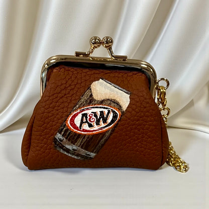 Root Beer - Hand-Painted Leather Pouch - Change Purse