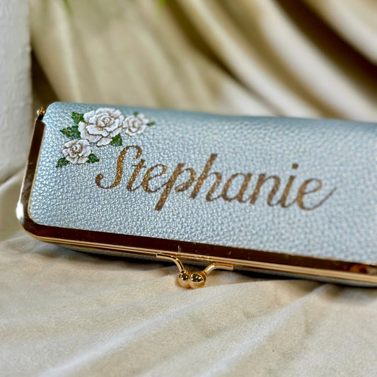Your NAME - Hand Painted Leather - Glasses/Jewelry Case