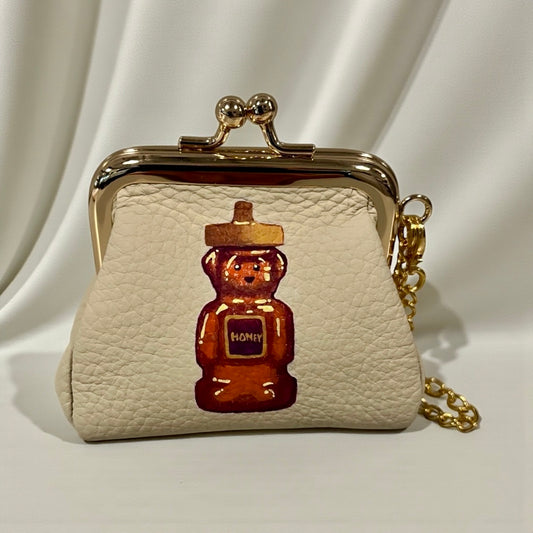 Honey Bear- Hand-Painted Leather Pouch - Change Purse