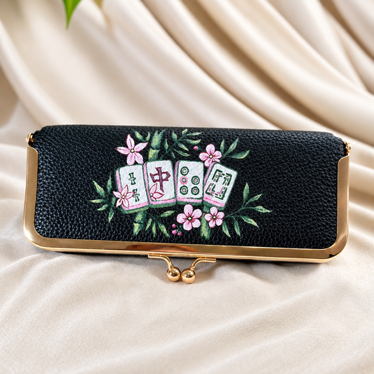 Mahjong in Bloom - Hand Painted Leather - Travel Jewelry Case