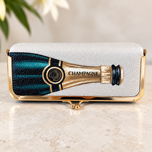 Champagne- Hand Painted Leather - Travel Jewelry Case