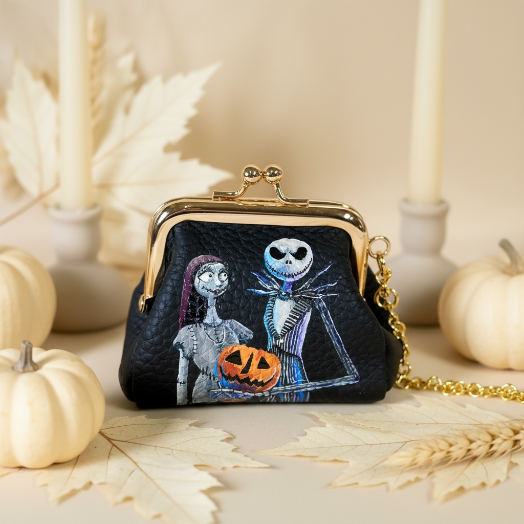 Nightmare before Christmas- Hand-Painted Leather Pouch - Change Purse