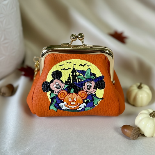 Halloween Special- Hand-Painted Leather Pouch - Change Purse