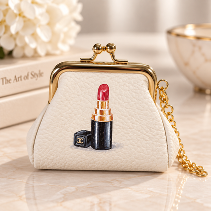 Designer Lipstick 💄 - Hand-Painted Leather Pouch - Change Purse