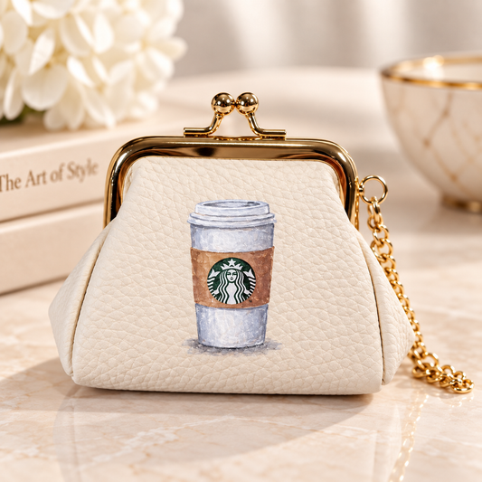 Starbucks- Hand-Painted Leather Pouch - Change Purse
