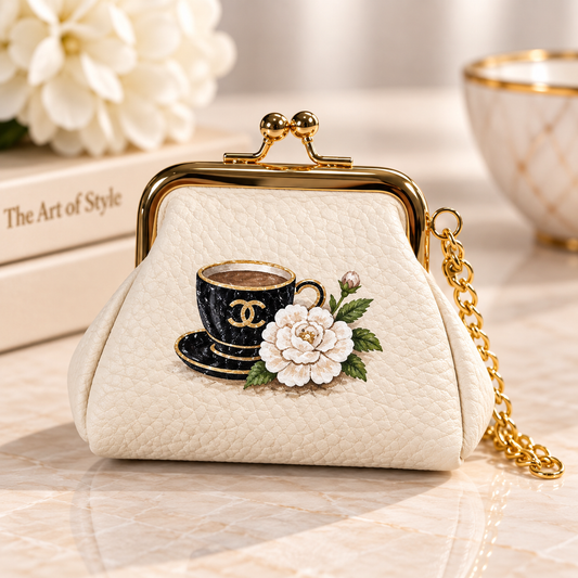 My Cup of Tea- Hand-Painted Leather Pouch - Change Purse