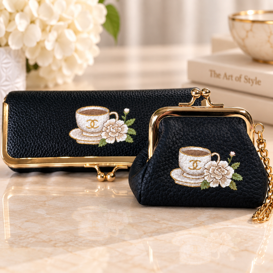 BUNDLE- My Cup of Tea - Hand Painted Leather - Jewelry Case & Pouch