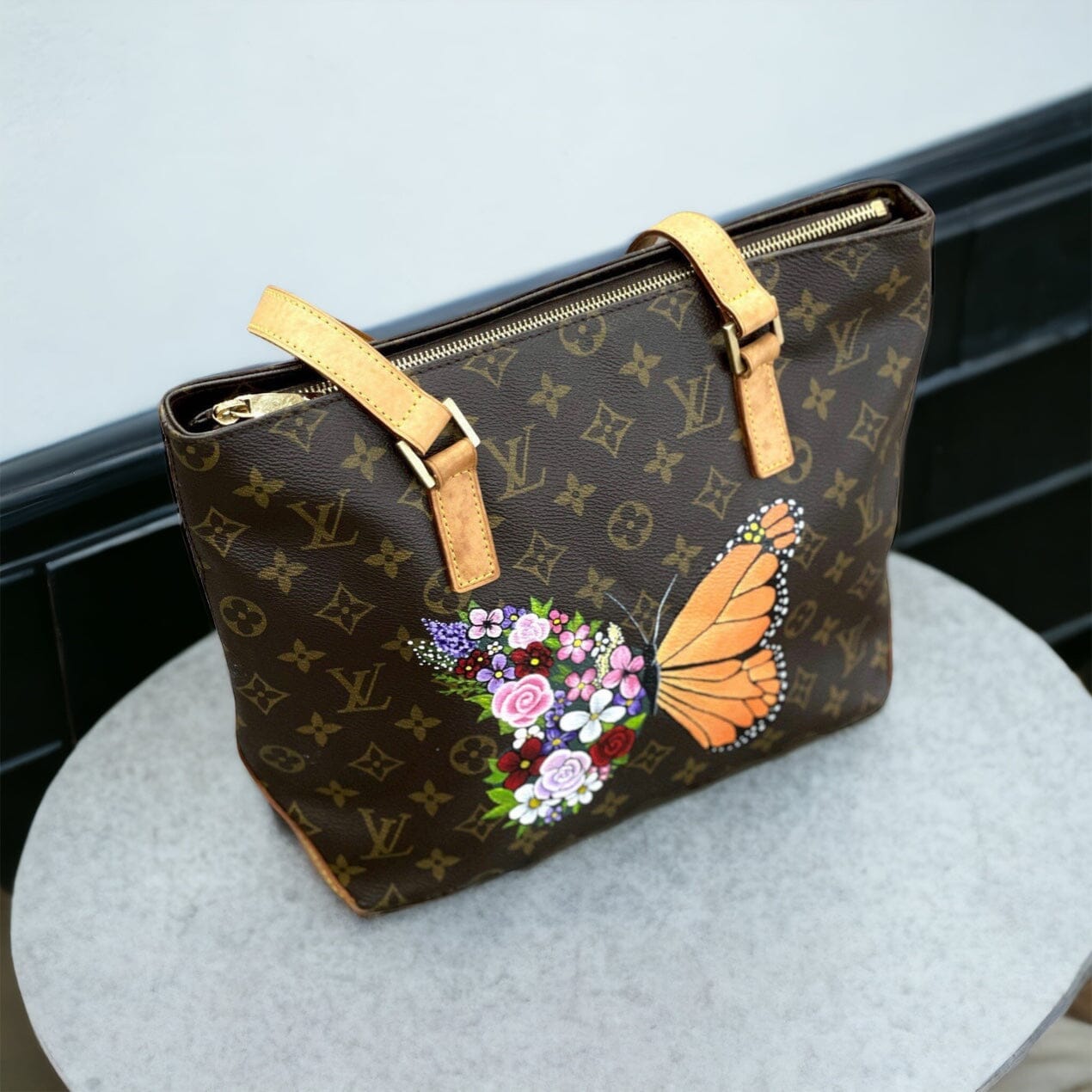 Louis Vuitton Cabas Mezzo Women's Authentic Custom Painted Handbag
