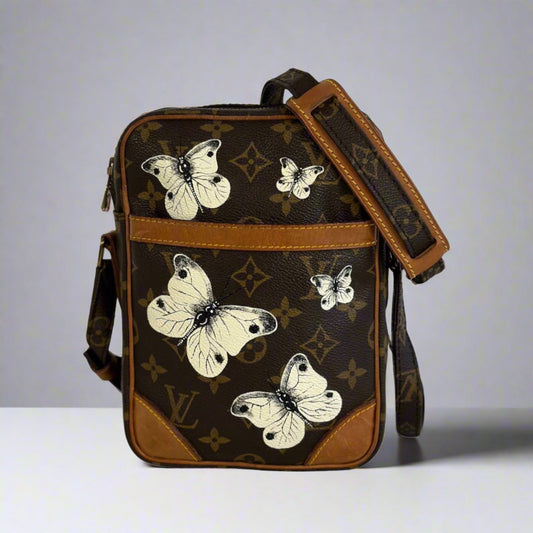 Louis Vuitton Damier Ebene Customized Hand Painted Butterfly