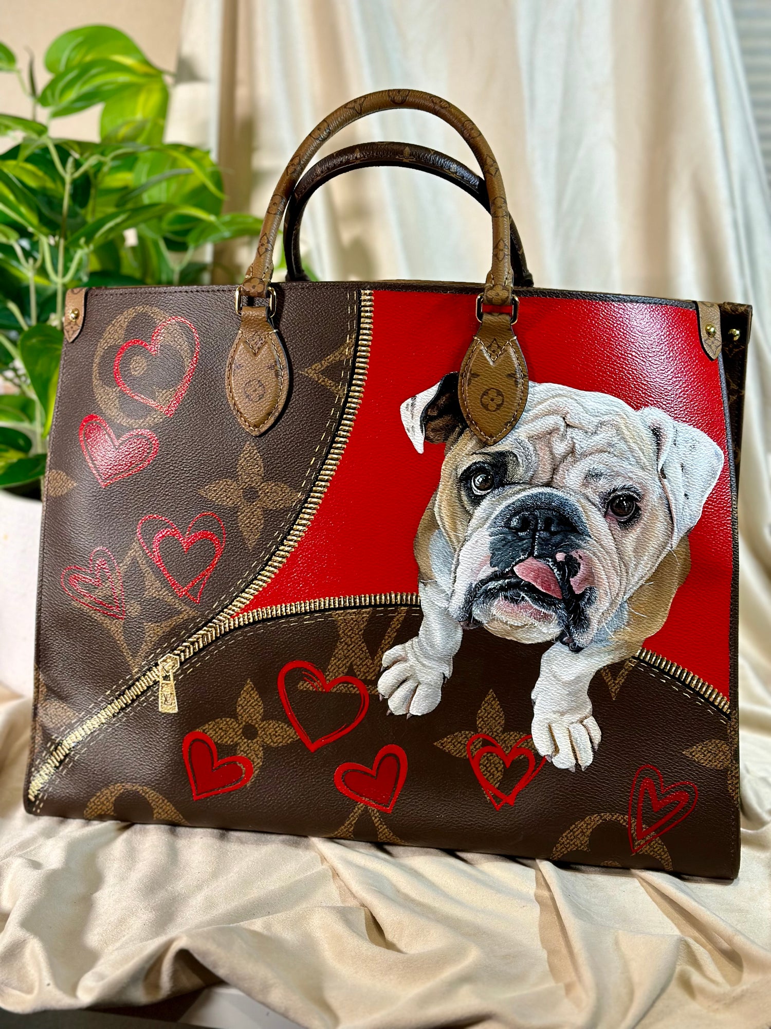 Bull dog painted on an authentic Louis Vuitton