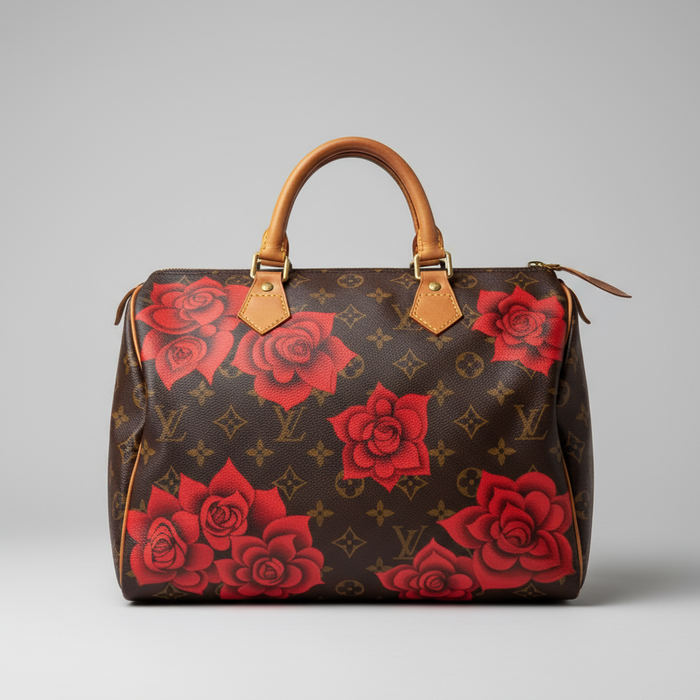 Louis Vuitton hand-painted with a cluster of red roses