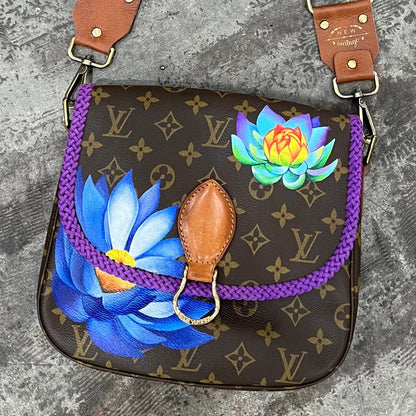 Hand Painted  Louis Vuitton Saint Cloud GM - "Lotus Floral" Artwork Bag by New Vintage