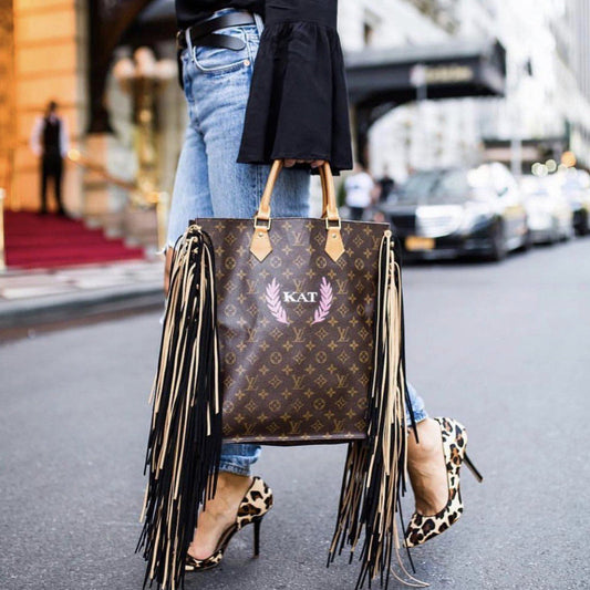 Artwork designed By Kathleen Barnes, Applied to a Louis Vuitton Sac Plat  by New Vintage